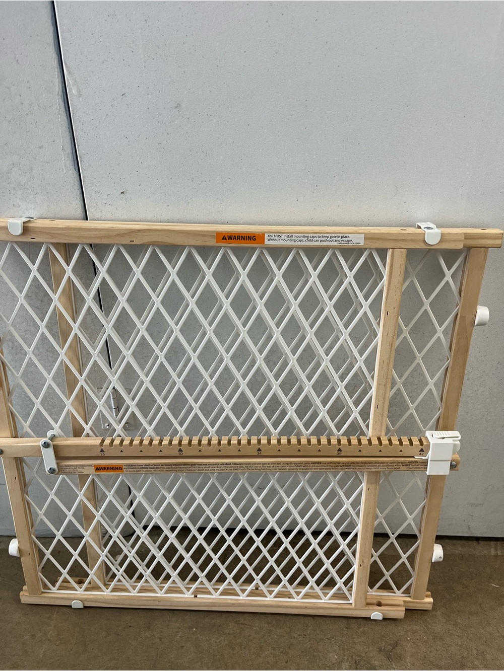 Adjustable Wooden Baby Gate with White Mesh Panel